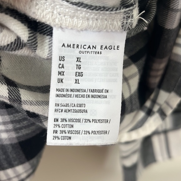 American Eagle Ahh-amazingly Soft Black White Buffalo Check Print Button Down XL - Picture 7 of 11